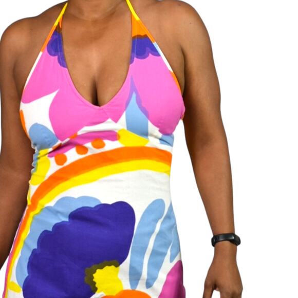 Vintage Marimekko Karuselli Halter Dress Pink Abstract Print Y2K Slip Shift 8 - Picture 4 of 16